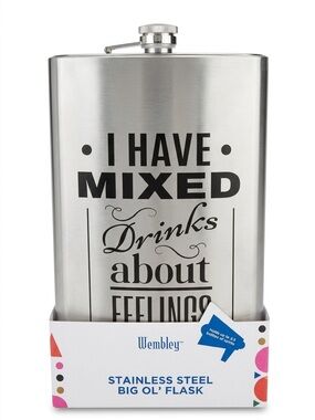 Wembley Silver Stainless Steel Flask with Humorous Typography